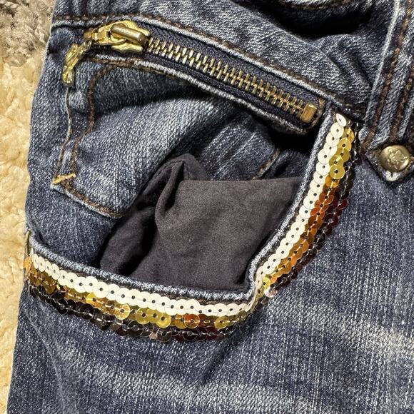 Akademiks New York Womens 32 Denim Jeans Embroidered Bling Sequins Stretch - Picture 3 of 8